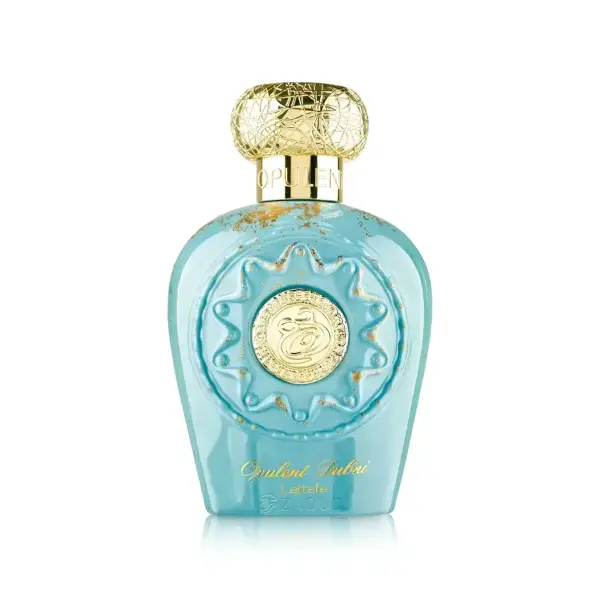 Flacon du parfum Opulent Dubai de Lattafa sur fond neutre.