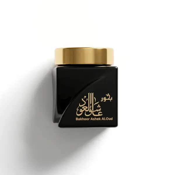 Bakhoor Ashek Al Oud 30g pot en verre laqué noir et or Almas Perfumes Maroc