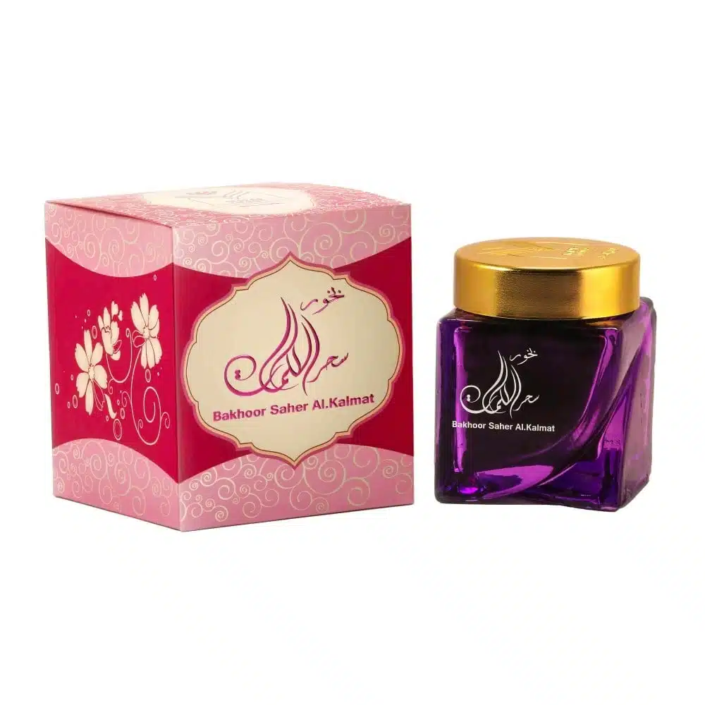 Bakhoor Saher Al Kalimat 30g – Almas Perfumes | Encens Oriental Maroc 2 Bakhoor Saher Al Kalimat 30g pot et emballage officiel Almas Perfumes Maroc